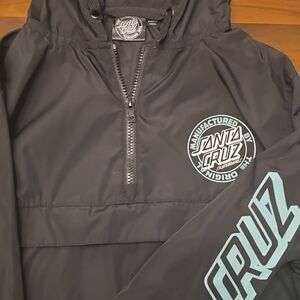 Santa Cruz Skateboards Black Raincoat with Full Zipper and Standing Collar